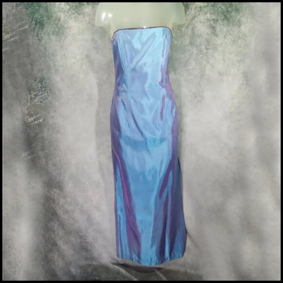 Vintage Gunne Sax Strapless Formal Gown Aqua to Lavender with Rhinestones VFG - Picture 2 of 10